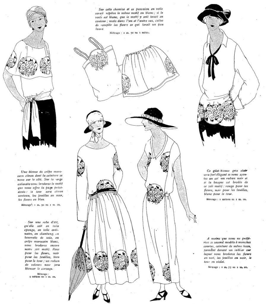 1922 haft kwiatowy na różnych ubiorach