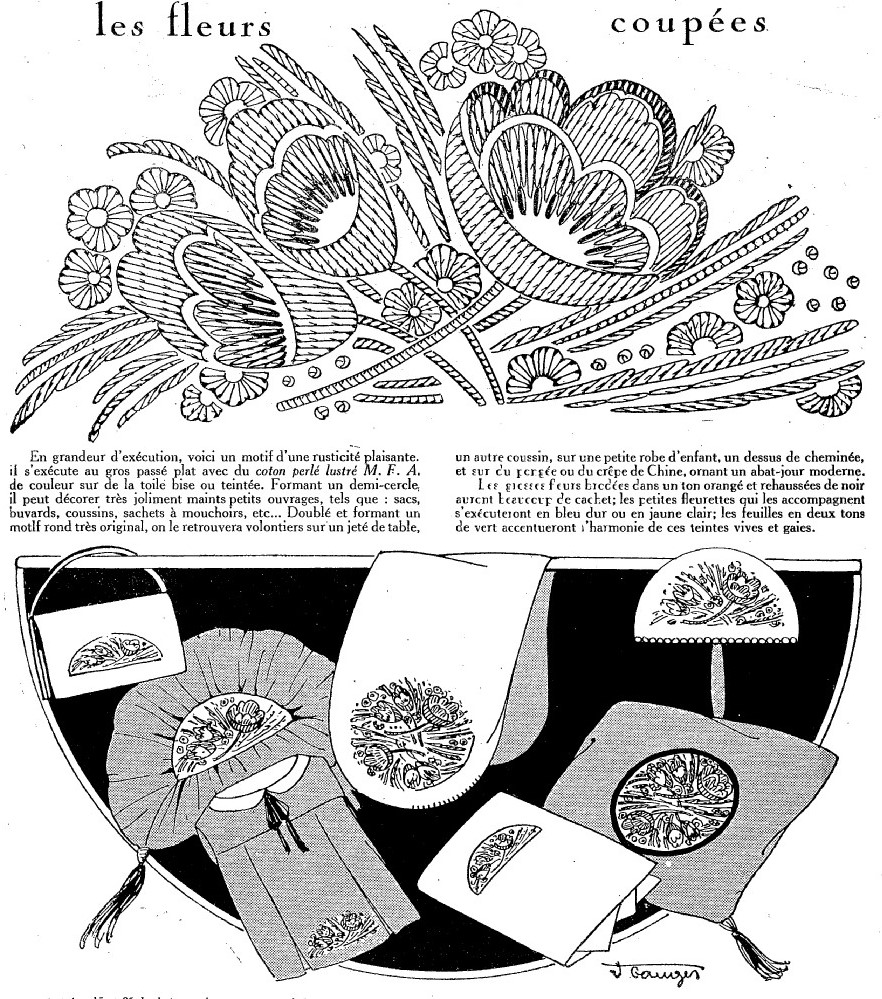1926 kwiatowy haft Art Deco na różnych tekstyliach