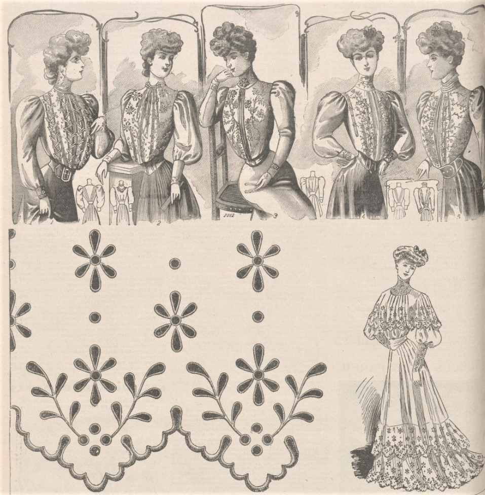 1905 haftowana suknia secesyjna z falbanami