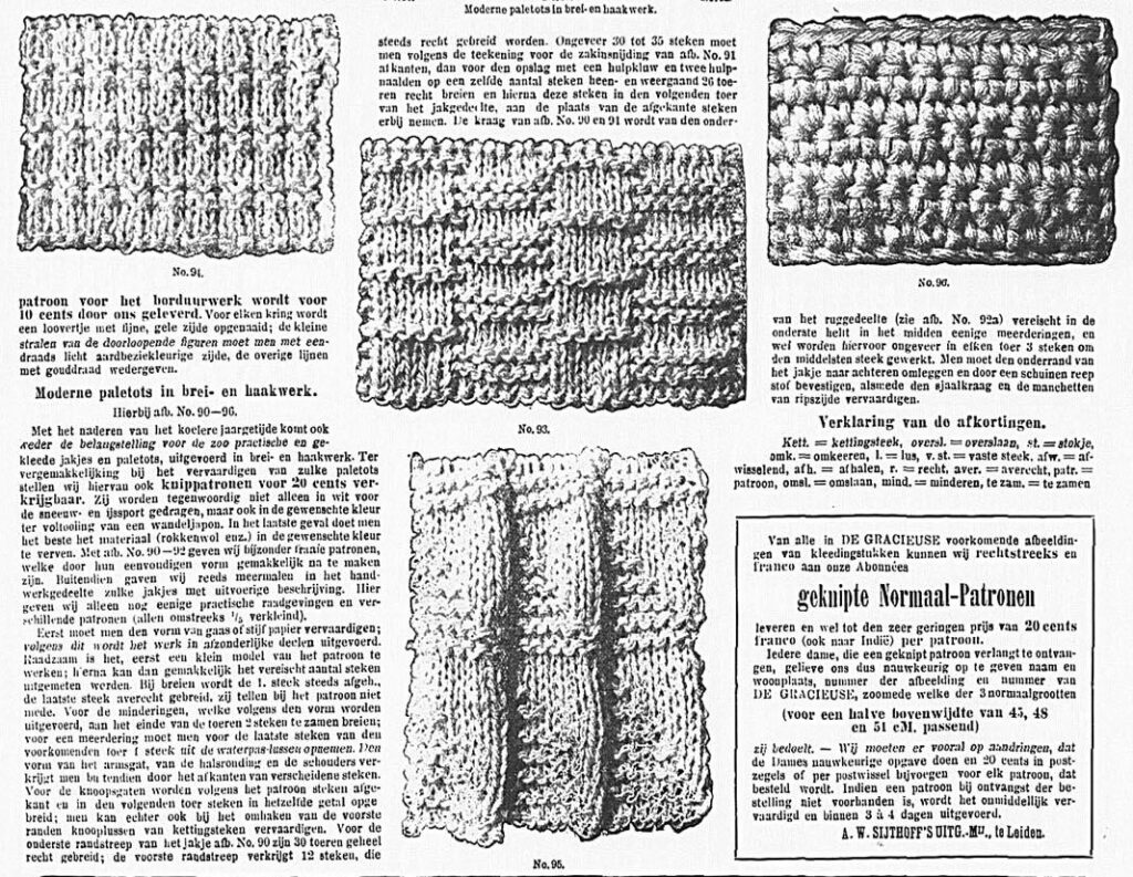 Wzory ściegów na druty z 1909 roku