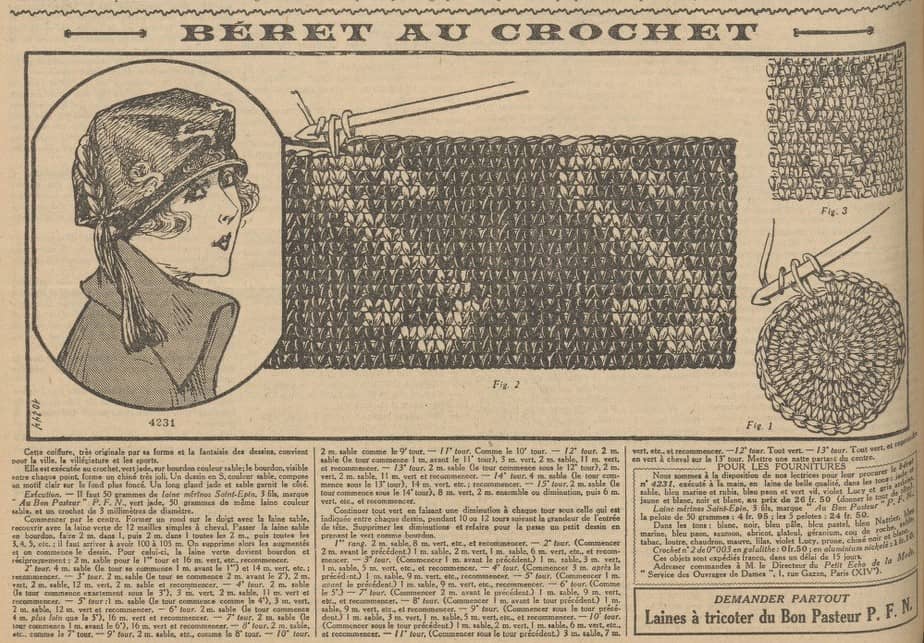 1924 szydełkowy beret